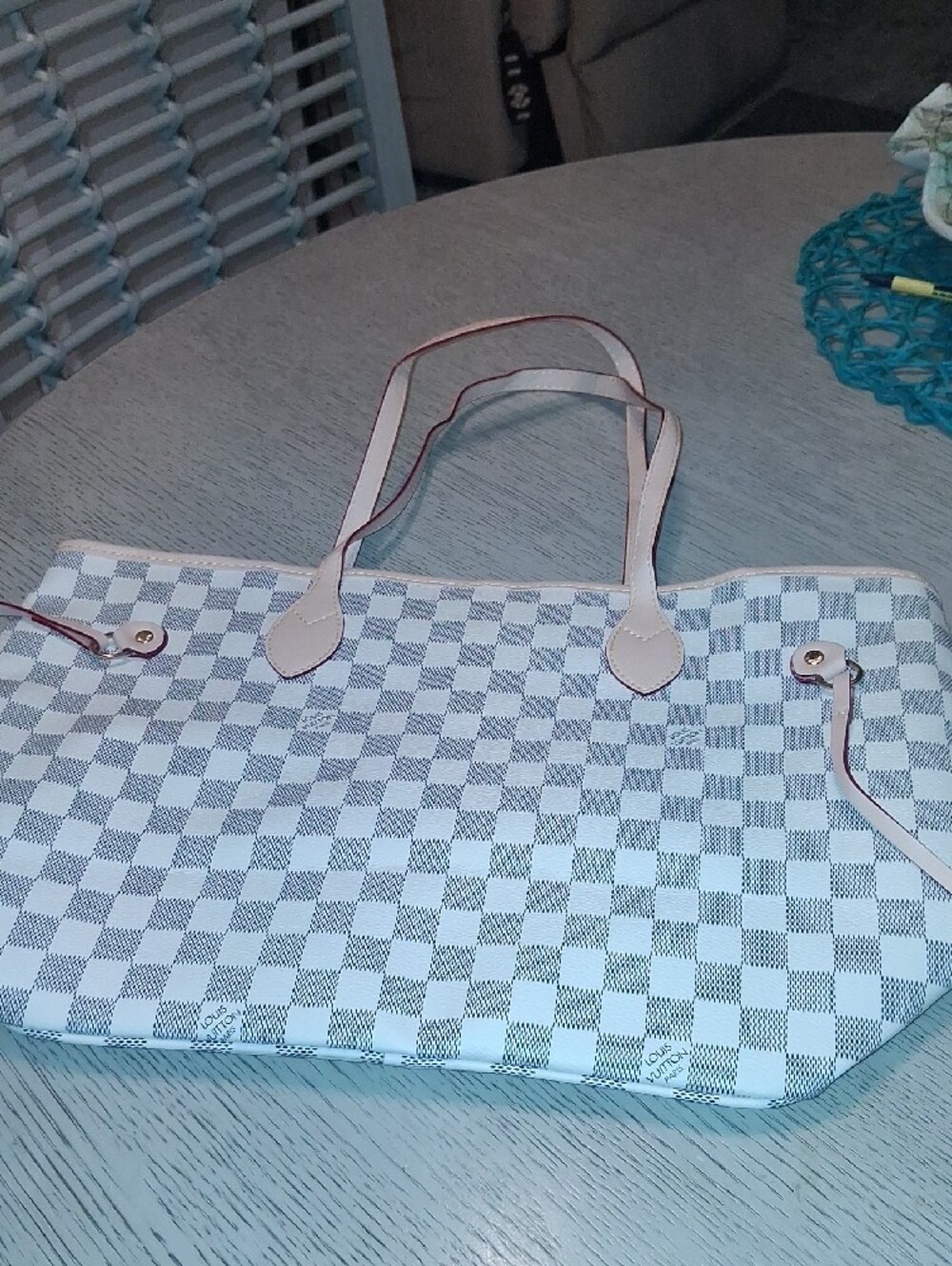 Source Unknown Cream Checkered Tote Bag Nwot. FIRM PRICE - Picture 12 of 16